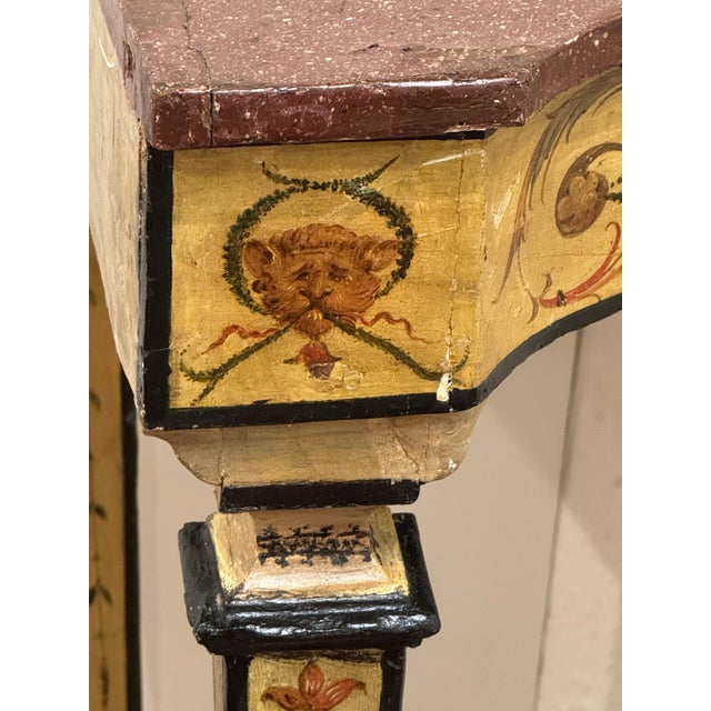 Wood Pair 18th-Century Neapolitan Painted Corner Console Tables, Faux Porphyry Tops For Sale - Image 7 of 18