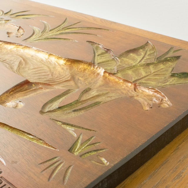 Art Deco Engraved Wood Panel of Panthers, by N.R. Brunet, circa 1930 For Sale - Image 10 of 16
