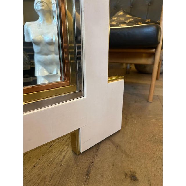 Metal French Cream Lacquered and Brass Mirror, 1970 For Sale - Image 7 of 12