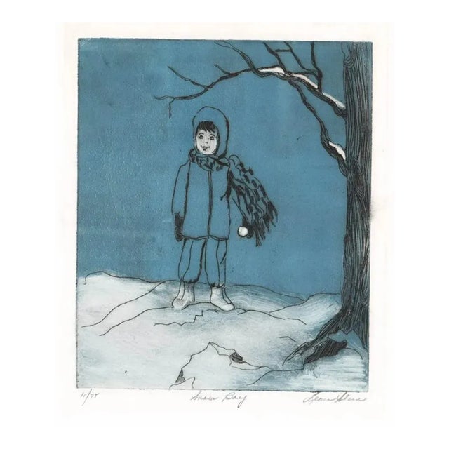 1960s Snow Boy Color Etching by Stein For Sale