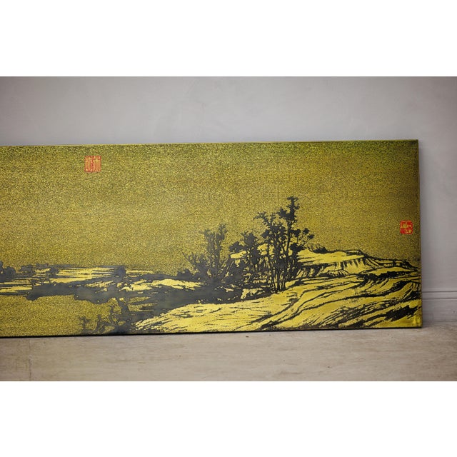 Asian Chinese Gilt Metal Landscape Wall Panel with Red Seal Marks For Sale - Image 3 of 18