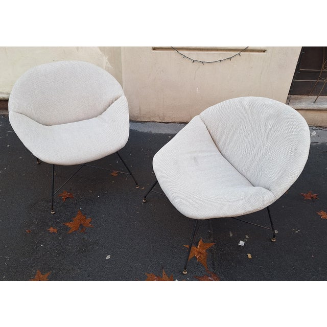 Mid-Century Modern Set of Armchairs Mod Minoletta in Gray Augusto Bozzi Fabric by Augusto Bozzi for Saporiti, 1950s For Sale - Image 3 of 8