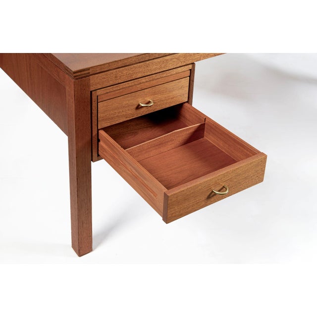 Brown Large Mid Century Danish Modern Mahogany Wood Executive Desk, 2 Matching Avail For Sale - Image 8 of 17