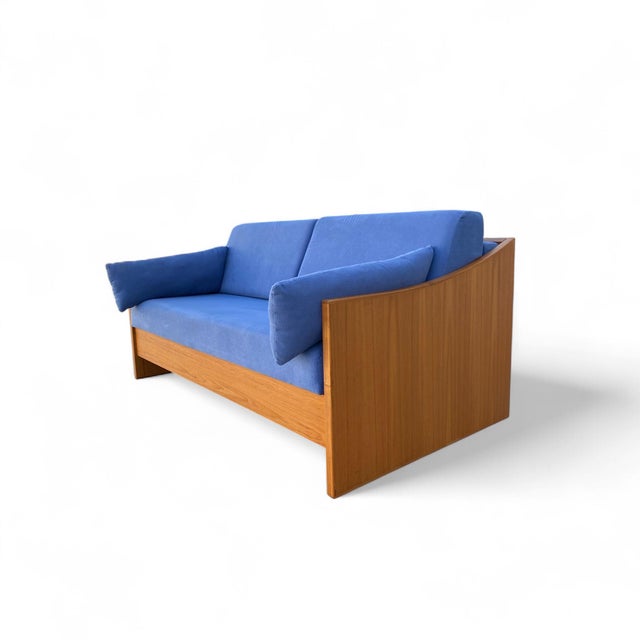 1970s Canadian Teak Pull-Out Sofa Bed in Blue Upholstery, Mid-Century For Sale - Image 4 of 18