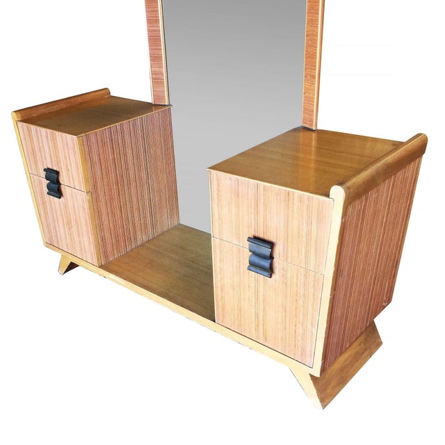 1940s Mid-Century Combed Wood Vanity W/ Stool by Paul Frankl for Brown Saltman, Attributed For Sale - Image 4 of 10