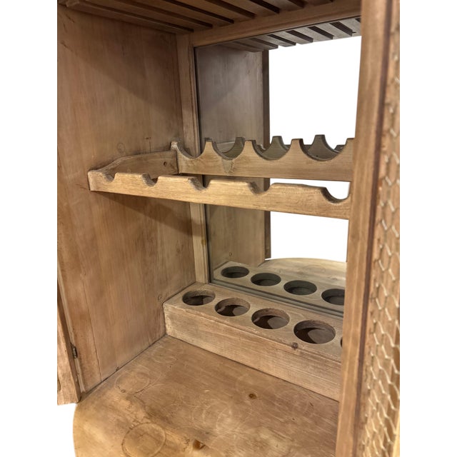 Rustic Late 20th Century Rustic Solid Wood Wine Cabinet With Chicken Wire Doors & Bottle Storage For Sale - Image 3 of 4