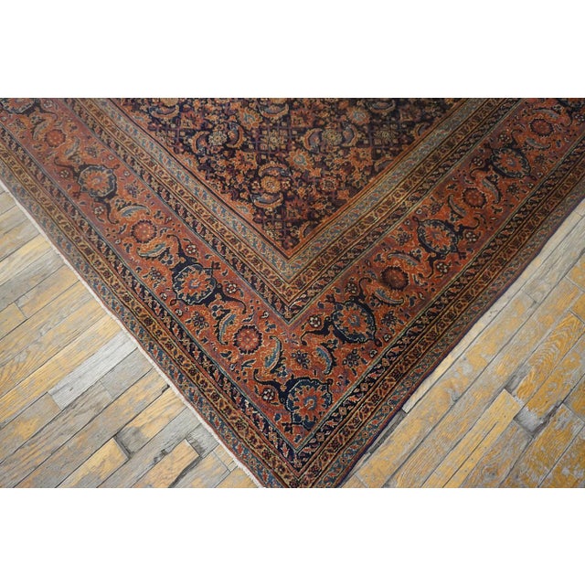 1850s Blue Navy Floral Antique Persian Herati Rug 8'6'' X 22'6'' Handknotted Wool Carpet For Sale - Image 9 of 14