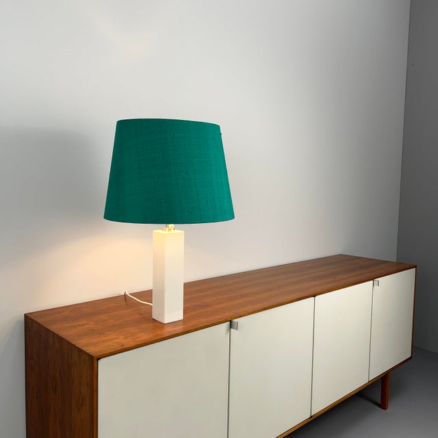 Green Minimalist Model 180 Table Lamp with Marble Base and Green Silk Shade by Florence Knoll for Knoll International, 1965 For Sale - Image 8 of 13