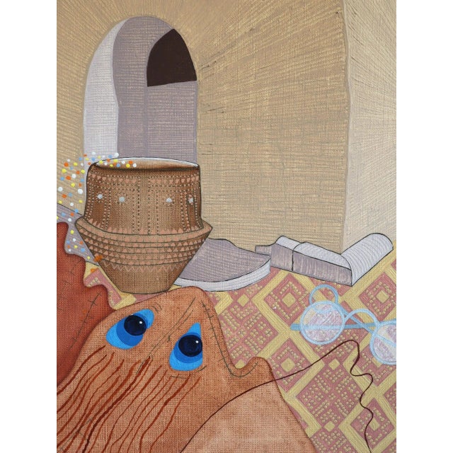 Sand 1991 Modernist 'Ancient Whispers' Vintage Original Surrealist Interior Oil Painting, Framed For Sale - Image 8 of 12