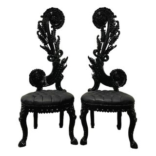 1990s Italian Baroque Chair Set – High Back Black For Sale
