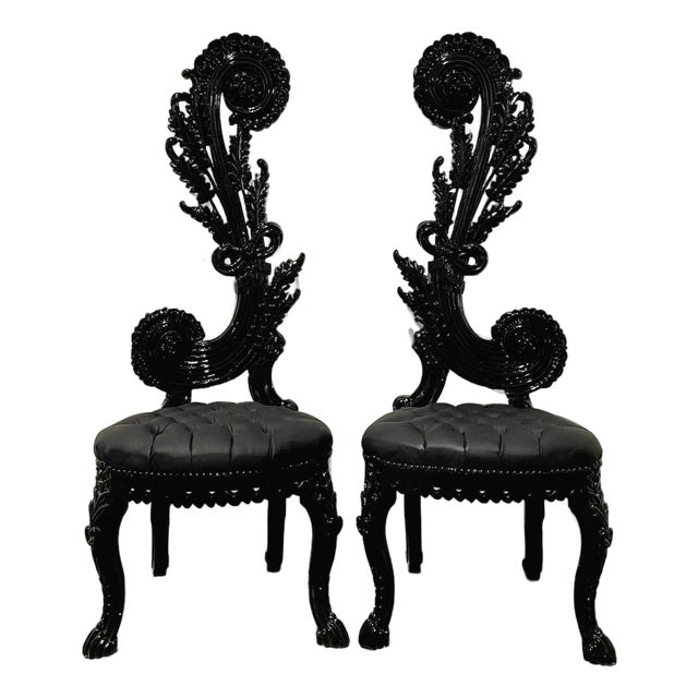 1990s Italian Baroque Chair Set – High Back Black For Sale