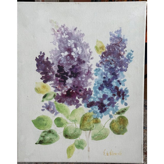 Violet Mid-Century Vintage "Violets" Signed Fabrice De Villeneuve Original Lithograph For Sale - Image 8 of 12