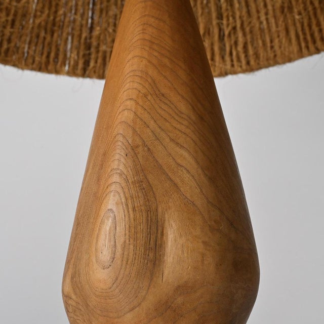 Turned Wood and Natural Fiber Lamp, France, 1960 For Sale - Image 9 of 11