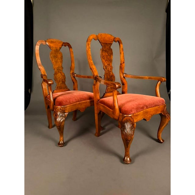 Late 19th Century Pair of Late 19th Century English Queen Anne Style Armchairs, C. 1890 For Sale - Image 5 of 12