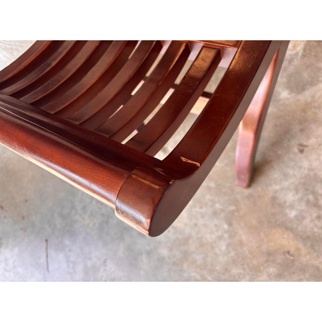 Asian Vintage Wood Slatted Mission-Style Curved Asian Benches With Rosewood Finish, a Pair For Sale - Image 3 of 8