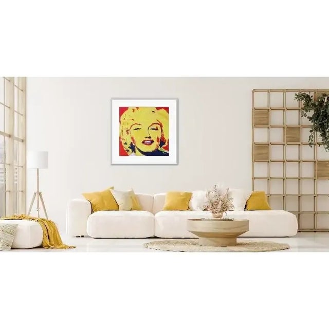 Yellow Original Pop Art Yellow and Red Portrait Oil Painting For Sale - Image 8 of 12