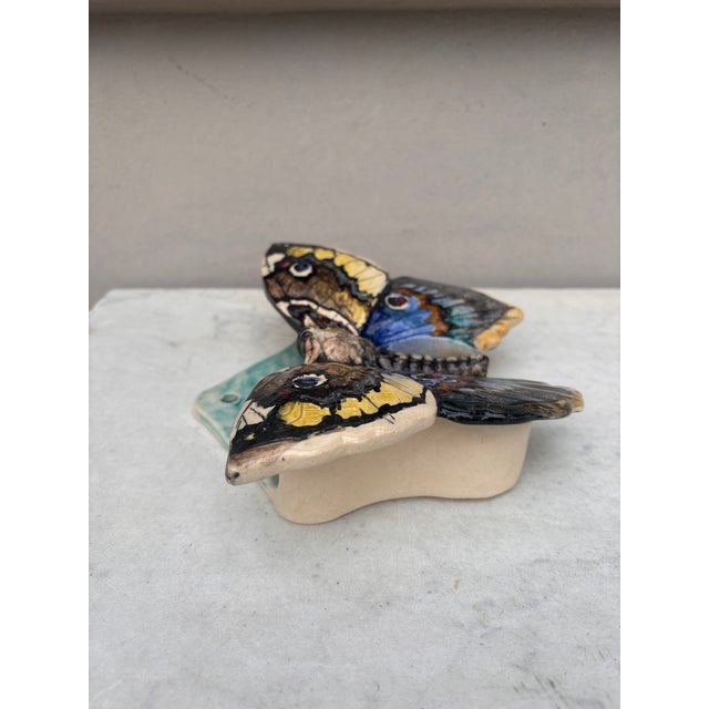 Art Nouveau Rare Majolica Butterfly Wall Pocket Clement Massier, Circa 1900 For Sale - Image 3 of 6