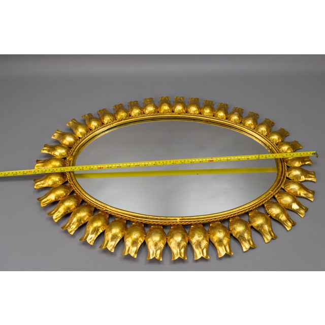 Mid-Century Gilt Metal Oval Sunburst Wall Mirror, 1950s For Sale - Image 17 of 18