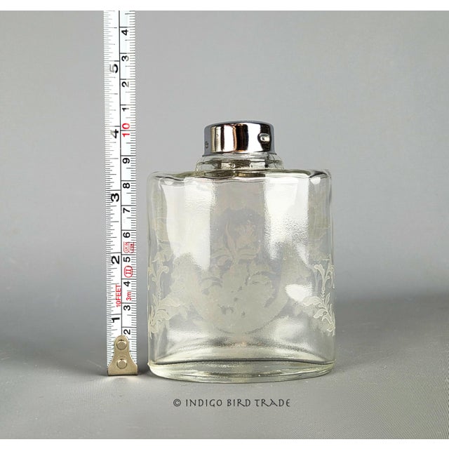 Large Vintage Floral Frosted Glass Vanity Bottle Jar With Lid For Sale In Greenville, SC - Image 6 of 6