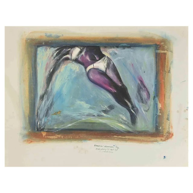 Sergio Barletta, Floating Woman, Mixed Media Painting, 1974 For Sale