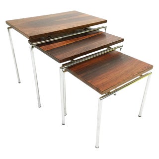 Dutch Veneered Wood and Chrome Nesting Tables, 1960s, Set of 3 For Sale