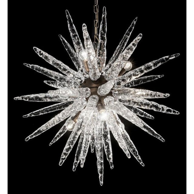 Italian Sputnik chandelier shown in clear Murano icicle shaped glass and bronze finish metal frame / Made in Italy by...
