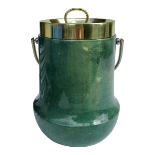 Vintage C.1960's Italian Aldo Tura Malachite Green Goatskin & Brass Lidded Ice Bucket For Sale