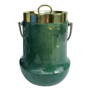 Vintage C.1960's Italian Aldo Tura Malachite Green Goatskin & Brass Lidded Ice Bucket