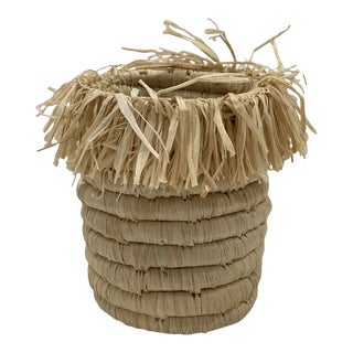 Woven Pencil Cup Pen Holder With Raffia Fringe For Sale