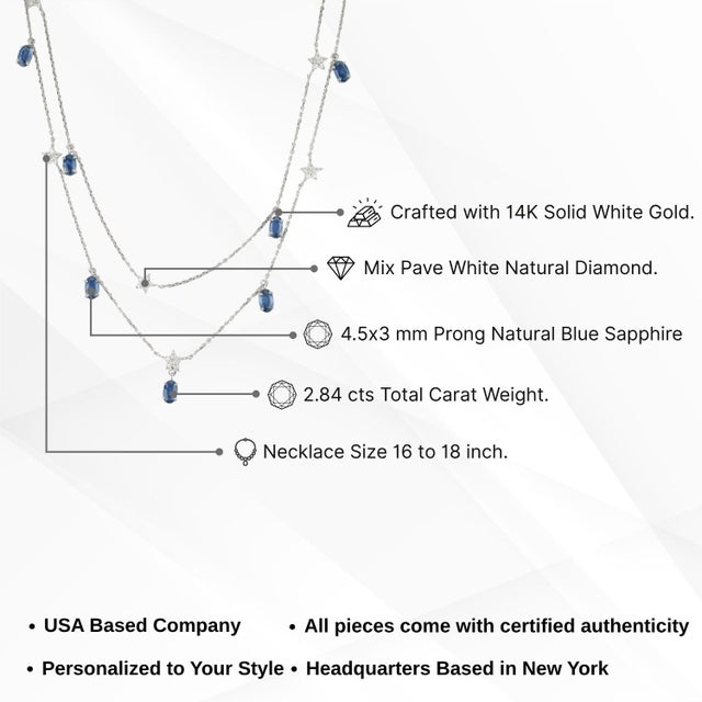 Celestial 2.84ct Sapphire & Diamond Double-Layer Star Station Necklace 14k Gold For Sale - Image 13 of 17