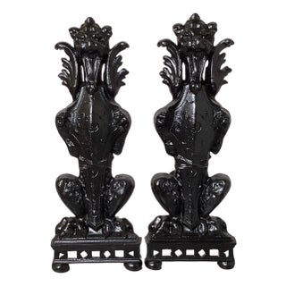 Circa 1900 Pair Of Lion Motif Andirons For Sale