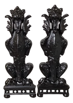Circa 1900 Pair Of Lion Motif Andirons