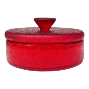 Vintage Murano Ruby Red Corroso Texture Italian Art Glass Large Vanity Jewelry Casket Decorative Box