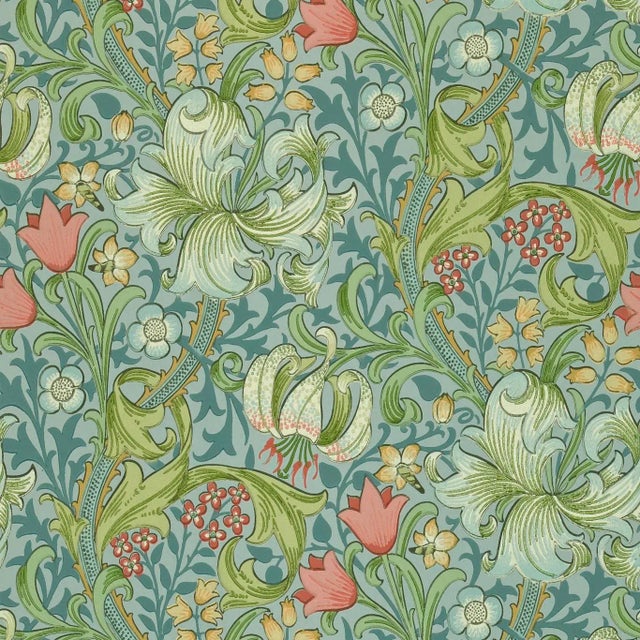 Morris & Co Golden Lily Wallpaper in Mineral For Sale