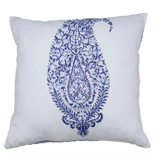 Contemporary Malabar Paisley Reversible Pillow Case - Deep Blue, 18" x 18" For Sale - Image 3 of 3