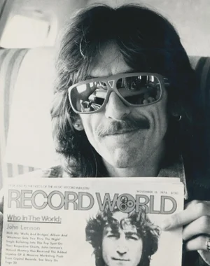 Henry Grossman, George Harrison and Record World, Black and White Photograph, 1970s