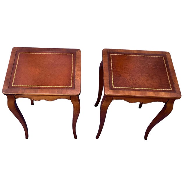 Wood 1970s Pair of Leather Embossed Cigar or Side Tables For Sale - Image 7 of 12