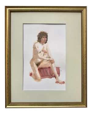 Original Vintage Watercolor Seated Female Nude by Harry Barton