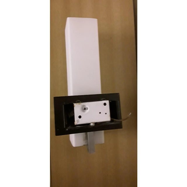 Vintage Square Sconce with Teak Veneered Mounting, Chromed Steel Tube & Glass Shade, 1960s For Sale - Image 3 of 6