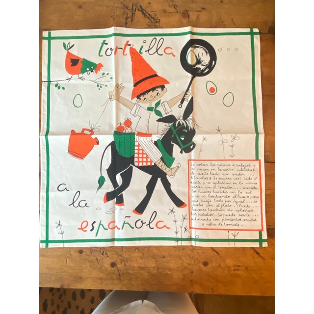Mid-Century Modern Vintage Whimisical Spanish Recipe Kitchen Towels, Set of 2 For Sale - Image 3 of 12