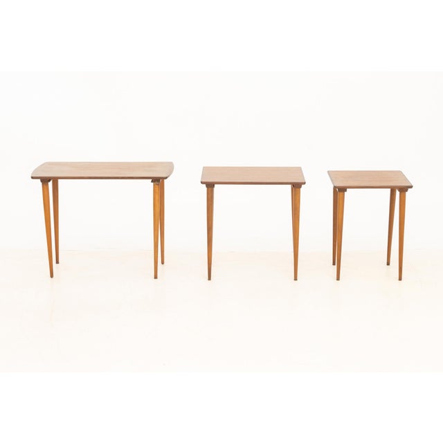 Modern Walnut Nesting Tables, 3 For Sale - Image 4 of 9