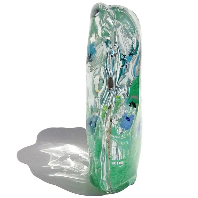 Murano Flying Butterfly Colorful Wild Flower Garden Scene Vintage Italian Art Glass Block Sculpture For Sale In Orlando - Image 6 of 10