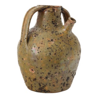 Large Antique French Glazed Terracotta Olive Oil Jug For Sale