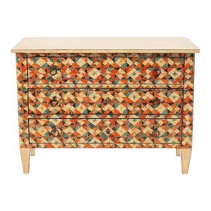 1990s Antique Style Painted Three Drawer Chest Pink and White