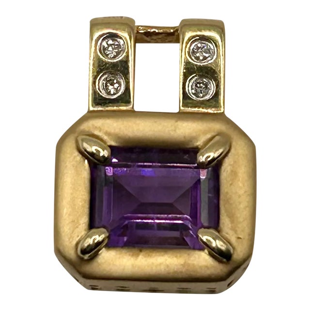 Amethyst & Diamond 14k Yellow Gold Pendant For Sale