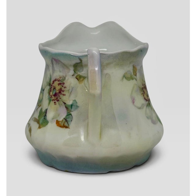 Victorian Vintage Bavarian Porcelain Creamer — Hand-Painted Floral, Ribbed Body, Red “Germany” Mark For Sale - Image 3 of 12
