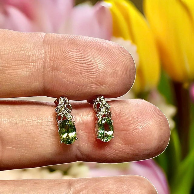 Natural Tourmaline Diamond Earrings 14k White Gold 1.57 TCW Certified For Sale - Image 4 of 14