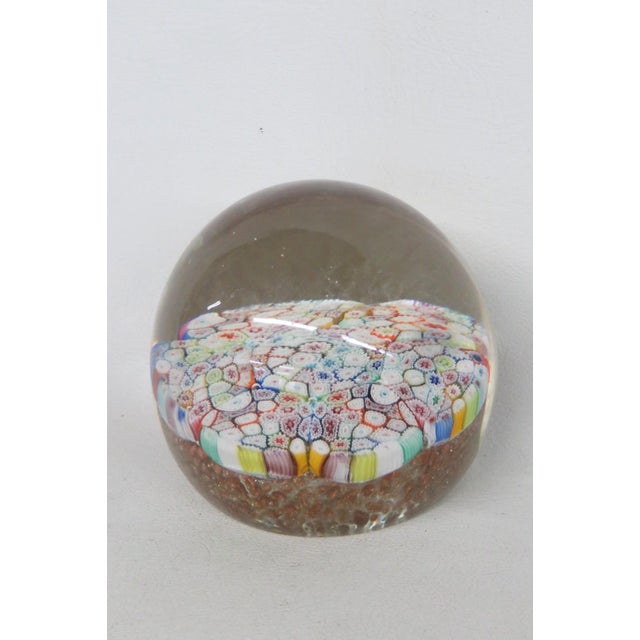 Abstract Art Glass Round Egg Paper Weight Italian Murano Style Millefiori Flowers 5132b For Sale - Image 3 of 10