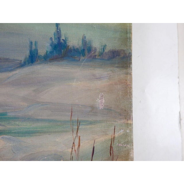 Rustic Early 20th Century Impressionist Misty Blue Winter Landscape Painting For Sale - Image 3 of 6