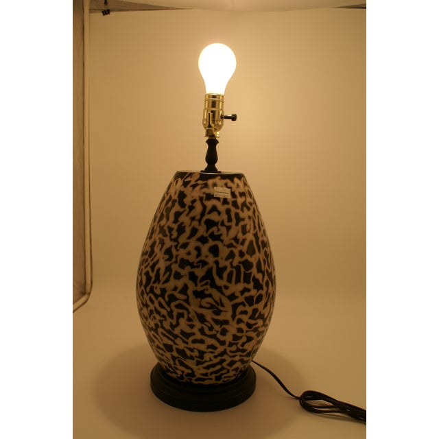 Ceramic Late 20th Century Black & Ivory Geometric Chulucanas Pottery Lamp – Handcrafted Peruvian Art Tribal Vase Desk Lamp For Sale - Image 7 of 7